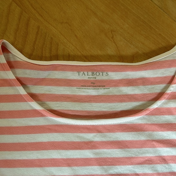Ladies Talbots Melon White Striped 3/4 Sleeves Tunic Top Size MP - Picture 2 of 6